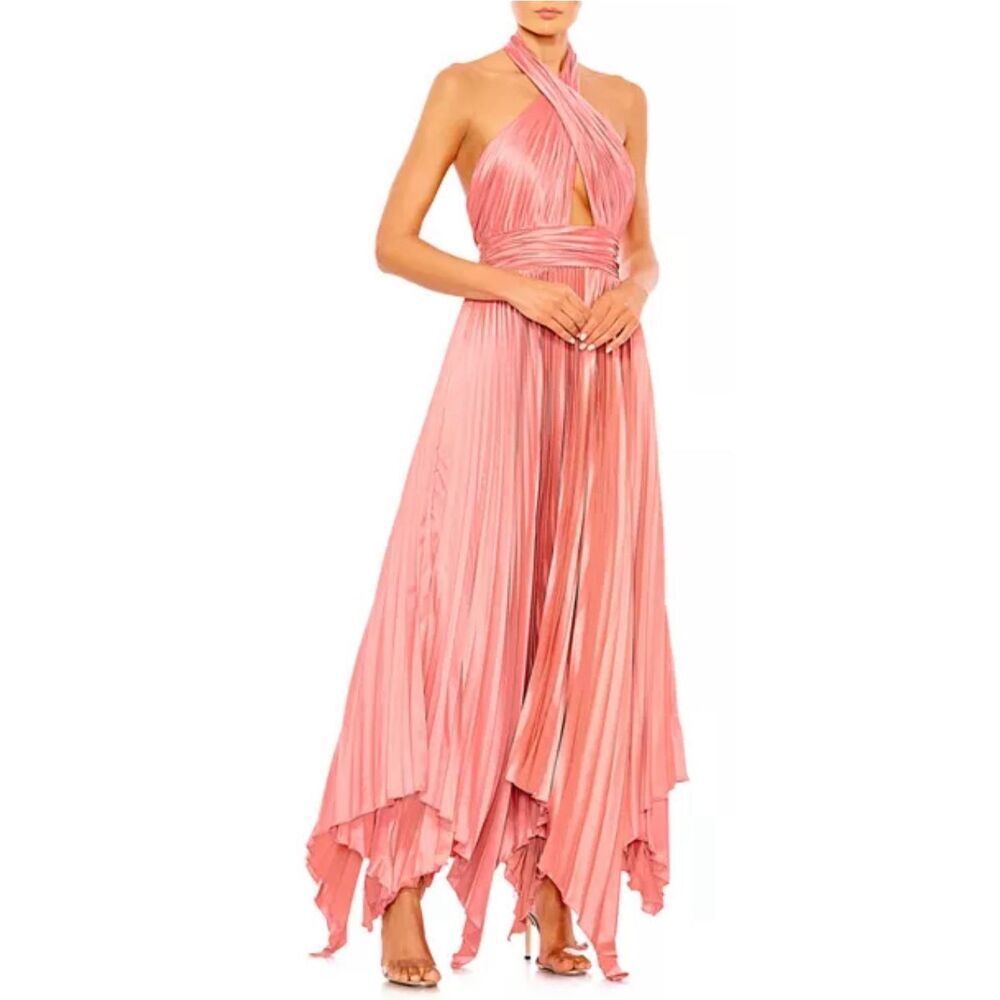 Mac Duggal Pleated Halter Gown in Rose Pink Size 4